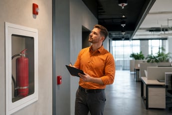 Orange Shirt Office Fire Inspection