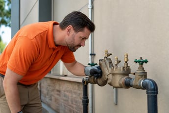 Person Inspecting Backflow Prevention Device