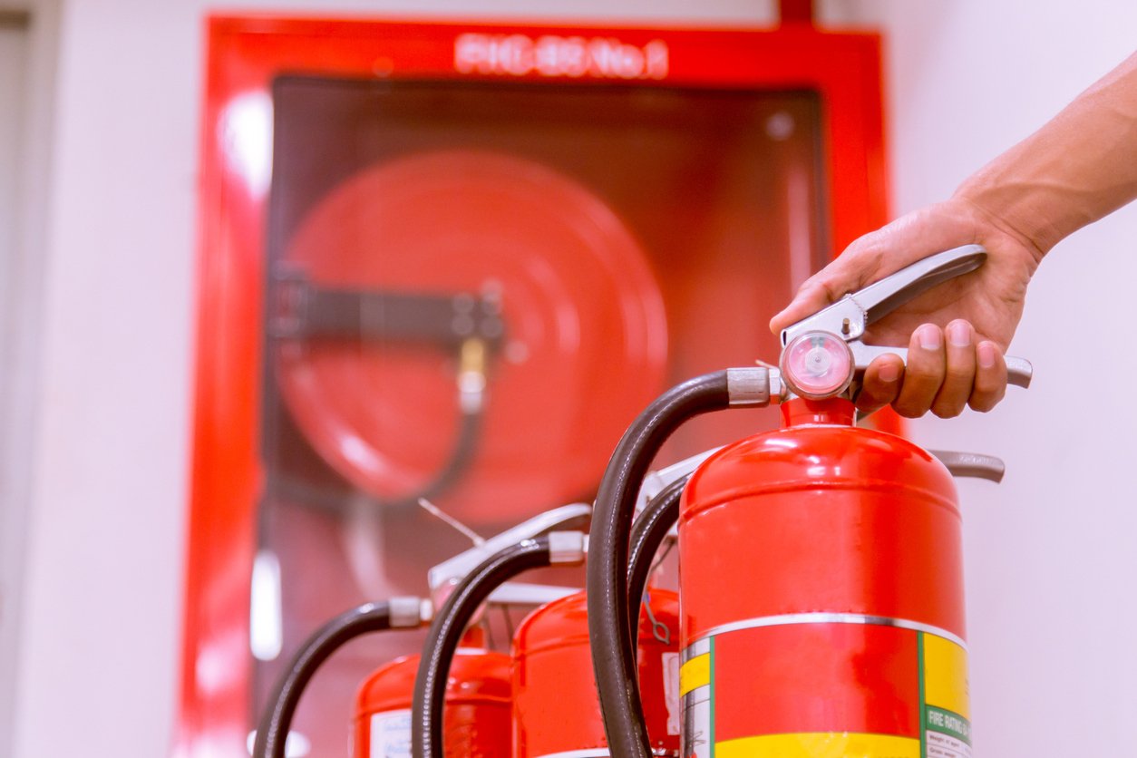 several fire extinguishers